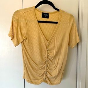 Mustard button up with ruched front